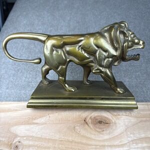 Antique Victorian Cast Brass Lion Nutcracker mounted on a Brass Base. 10.5" Long
